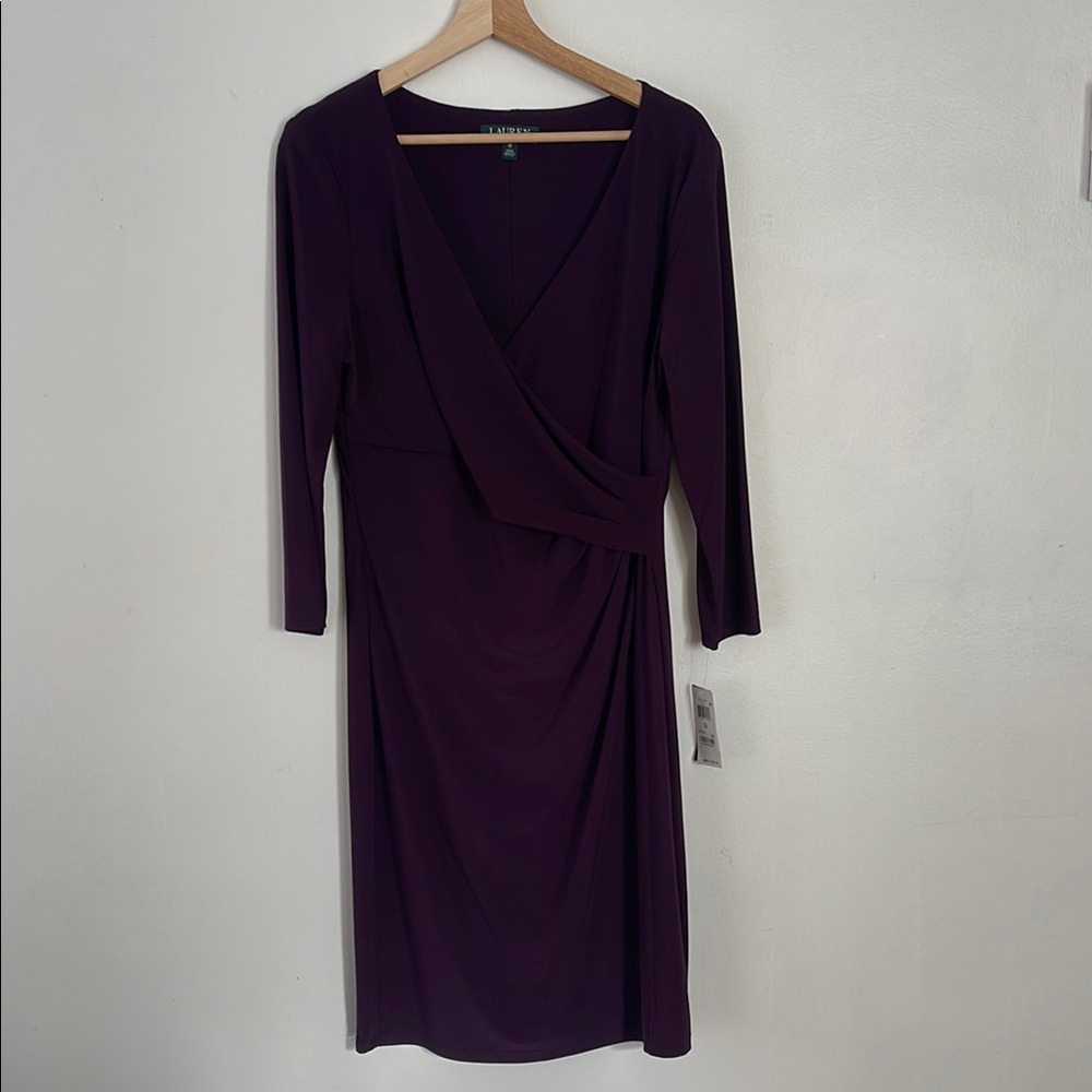 Ralph Lauren Double RL Purple Long Sleeve Sheath Dress with V-Neck for Cocktail